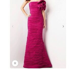 Fuchsia Off the Shoulder Crinkle Long Gown 38947